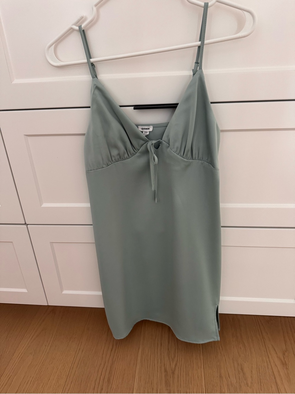 Garage Sage Green Slip Dress with Tie-Front and Adjustable Straps